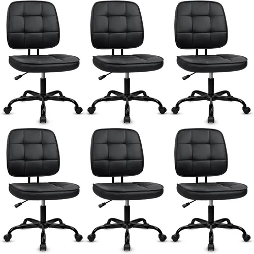 Miniatura 22 de CLATINA Silla de oficina en casa, sin brazos, con ruedas, ergonómica, de cuero, con respaldo bajo, altura ajustable, giratoria de 360°, silla
