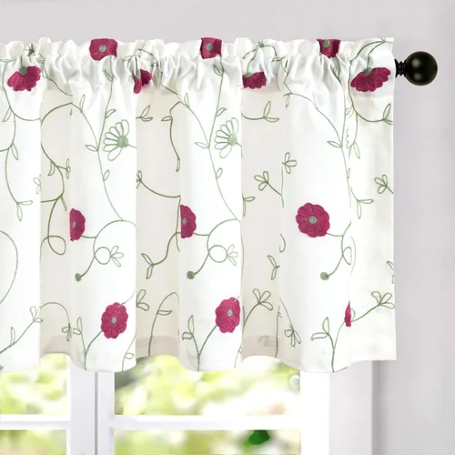 Miniatura 21 de VOGOL - Cenefa de cortinas bordadas con vides, cenefa con bolsillo para ventanas, 52 x 18 pulgadas, verde pasto