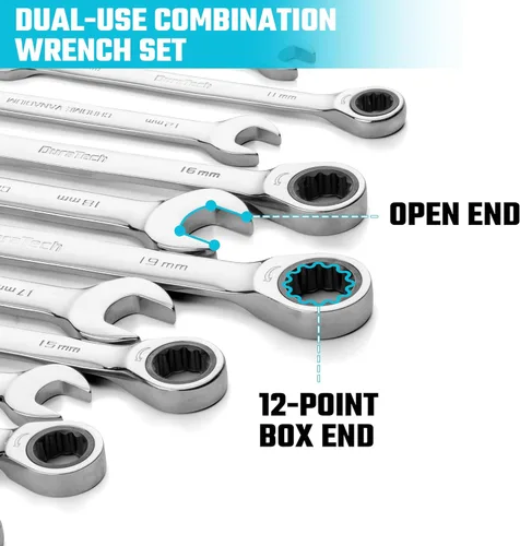 Miniatura 8 de DURATECH Juego de 12 llaves de trinquete combinadas, 72 dientes, métricas, 8-19mm, acero Cr-v, organizadas en estuche de almacenamiento