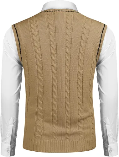 Miniatura 2 de COOFANDY Suéter para hombre, cuello en V, ajustado, casual, sin mangas, tejido trenzado