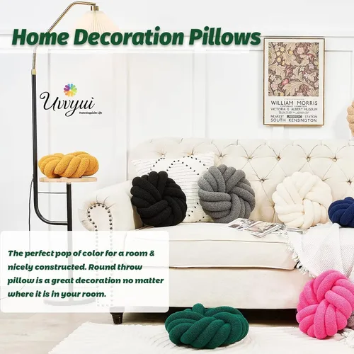 Miniatura 4 de Uvvyui - Almohadas de nudo, cojines decorativos redondos de 14 pulgadas, cojín de bola anudada suave hecho a mano, cojín de felpa para decoración