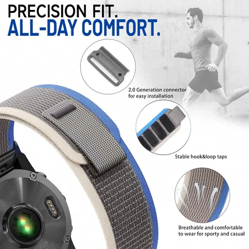Miniatura 4 de Correas de reloj Quickfit de 1.024 in compatibles con Garmin Fenix 8 2.008 in 7x 6x Pro Tactix 7 Pro 5x Plus Enduro 3 2, Alpine Loop correas de Gris