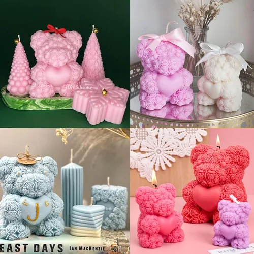 Miniatura 3 de Moldes de silicona de oso de rosas extra grandes, moldes para hacer velas de oso de peluche 3D, moldes de resina epoxi, para jabones hechos a mano