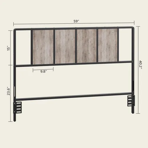 Miniatura 3 de MAHANCRIS Cabecero tamaño Queen solamente, cabecero de metal con adaptadores, estilo industrial minimalista para camas tamaño Queen, Greige Gris