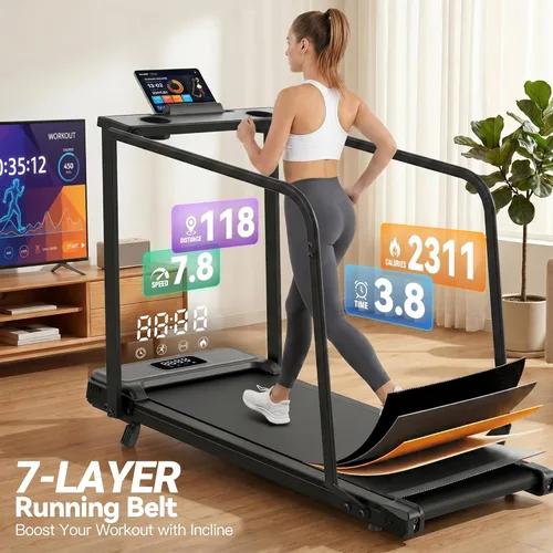 Miniatura 6 de ANCHEER Caminadora portátil con inclinación, almohadilla para caminar de 3.5 HP con escritorio y barra de asa, caminadora plegable para oficina