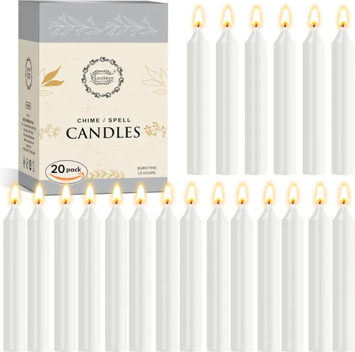 Raajsee Paquete de 20 Mini Velas Cónicas Sin Perfume, Blanco | 5 Pulgadas (Alto) Velas de Cena | Sin Humo y Sin Goteo | Cera de Parafina con Mechas