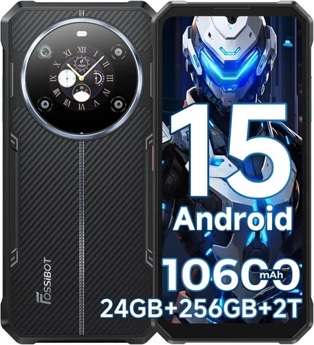 FOSSIBOT Teléfono resistente F109S desbloqueado (2026), 24GB+256GB/2TB Android 15 Teléfono para juegos, 6.75 pulgadas FHD+1.32 pantalla dual,