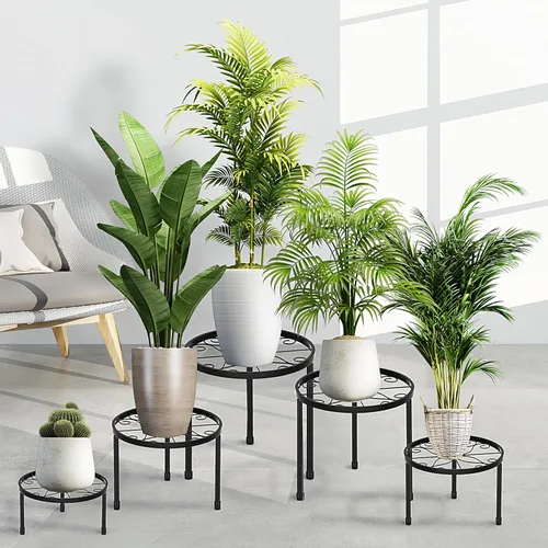 Miniatura 5 de CADANI Paquete de 5 soportes de metal para plantas para interiores y exteriores, soporte de hierro antioxidante, soporte resistente para macetas