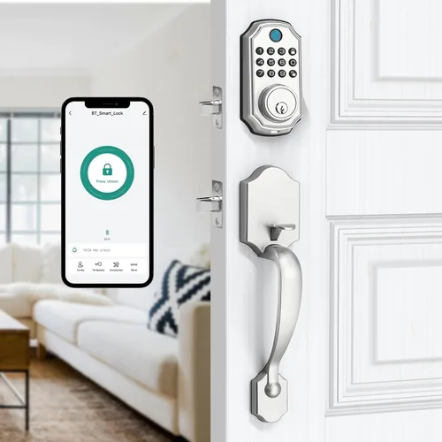 Miniatura 8 de LOCK&SOLVER Cerradura de puerta con teclado con asa, cerraduras inteligentes para puerta delantera, cerradura de entrada sin llave, cerradura