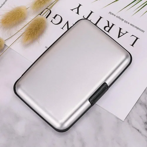 Miniatura 223 de ELFISH Mini cartera de aluminio RFID para tarjetas de crédito, funda de identificación de metal para hombres y mujeres, Happy Flower, Cartera Rfid