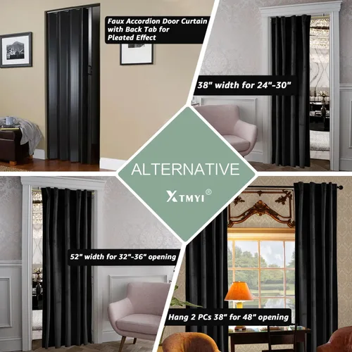 Miniatura 2 de XTMYI Paneles de Cortinas de Puerta Opacas de Terciopelo para Dormitorio, Aislamiento Térmico de Invierno Cálido con Pestaña Trasera y Bolsillo