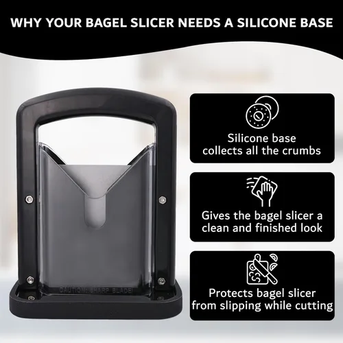 Miniatura 3 de Cortador de bagel ISOKO - Cortador de bagel de acero inoxidable de alta calidad, con guillotina suave y base de silicona antideslizante