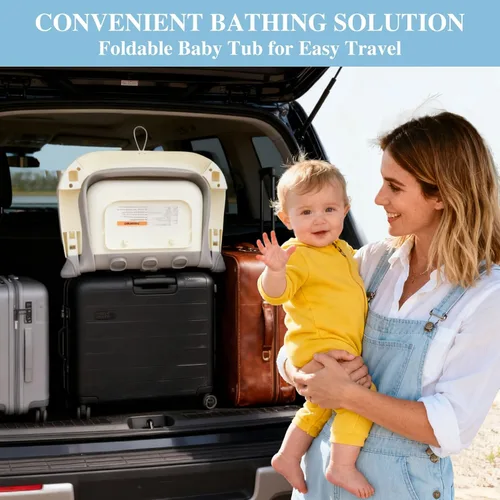 Miniatura 4 de Bañera plegable para bebé con eslinga para recién nacido, bañera para bebé con diseño de drenaje rápido, bañera infantil para recién nacidos a niños
