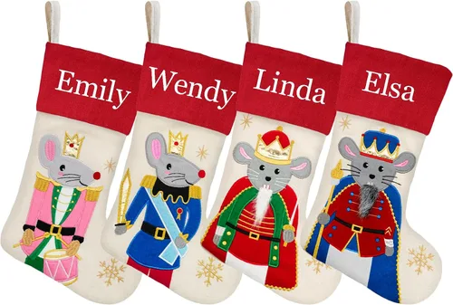 Miniatura 15 de Juego de 3, medias de Navidad personalizadas de 18 pulgadas con tecnología de bordado, diseños de Papá Noel, muñeco de nieve y renos para decoración