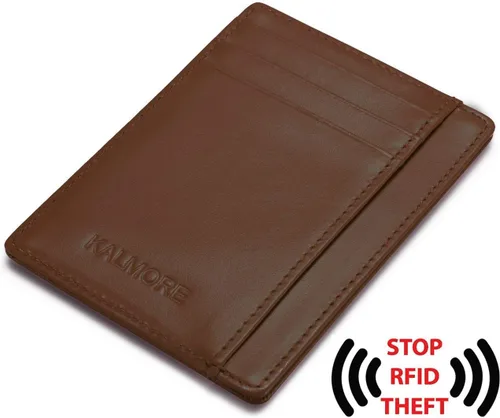 Miniatura 3 de KALMORE Cartera delgada de cuero genuino con bolsillo frontal y ventana de identificación