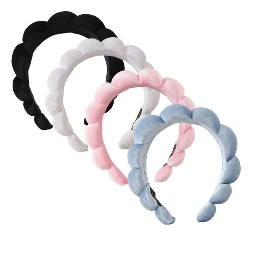 Miniatura 8 de Diadema de esponja de toalla de rizo para mujer, diadema de ducha hinchada para lavado facial, eliminación de maquillaje (paquete de 4, negro)