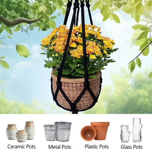 Miniatura 6 de Paquete de 2 colgadores de macramé para plantas colgantes para interiores y exteriores, cesta colgante de cuerda hecha a mano, soporte para plantas