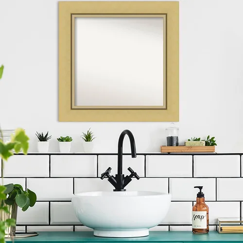 Miniatura 4 de Amanti Art Landon Gold Espejo de baño, espejo de pared o espejo de tocador de baño sobre el fregadero (26.25 x 26.25 pulgadas) Espejo no biselado