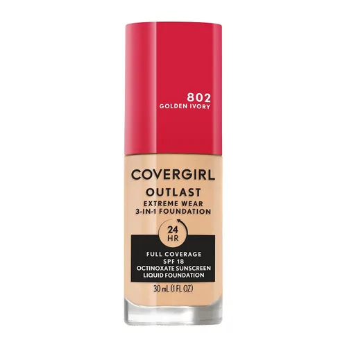Miniatura 13 de Covergirl Outlast Extreme Wear Base líquida 3 en 1 de cobertura completa, protector solar SPF 18, beige pulido, 1 onza líquida