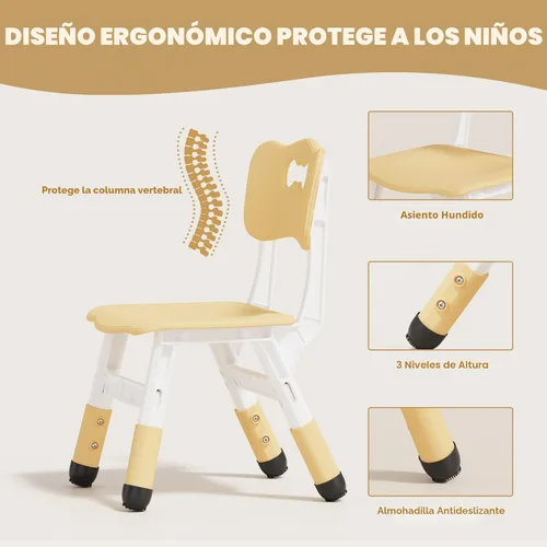 Miniatura 4 de Brelley, Juego de mesa y 2 sillas para niños, escritorio y silla ajustables en altura para niños pequeños, escritorio con diseño de grafiti