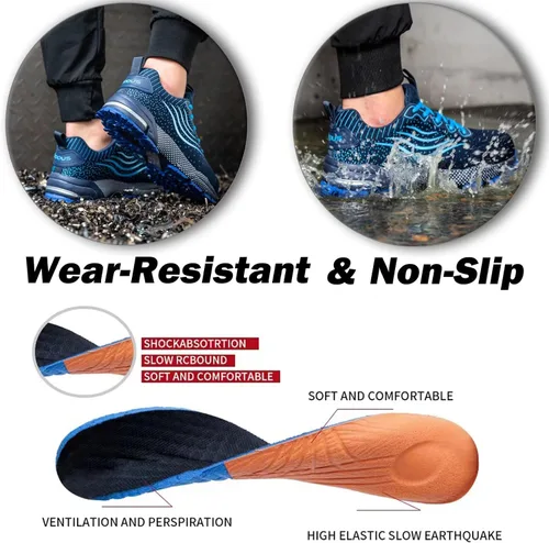 Miniatura 5 de Zapatos de punta de acero para hombres y mujeres, zapatos de seguridad ligeros, cómodos, con puntera de acero, zapatos de trabajo indestructibles