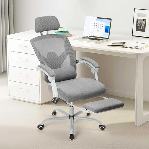 Miniatura 8 de Silla ergonómica de escritorio para computadora de oficina con almohada lumbar y reposapiés retráctil, sillones giratorios de malla con respaldo