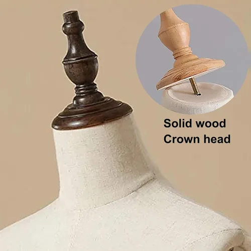 Miniatura 3 de Forma de vestido femenino, maniquí con trípode de madera, cuerpo de torso de altura ajustable, maniquí de ventana de tienda para exhibición y costura