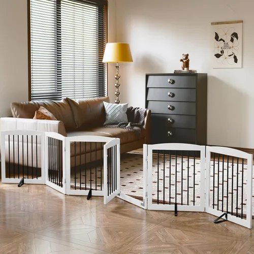 PUPETPO Puertas independientes para mascotas con puerta de paso, valla interior para perros, puerta para perros para casa, escaleras, puerta extra