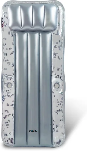 POZA Colchón inflable gigante para piscina, tumbona grande y lujosa con confeti brillante, tapete de aire grueso de alta calidad, reposacabezas
