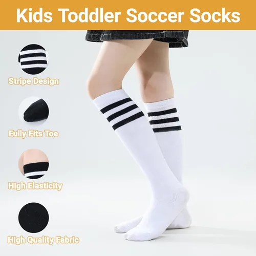 Miniatura 30 de TOCONFFON Calcetines de tubo hasta la rodilla para niños, niñas y adolescentes, calcetines deportivos de algodón para la escuela de fútbol, uniforme
