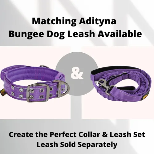 Miniatura 7 de ADITYNA Collar de perro resistente para perros grandes, collar morado reflectante con asa para entrenar y caminar, ancho, grueso, táctico, acolchado