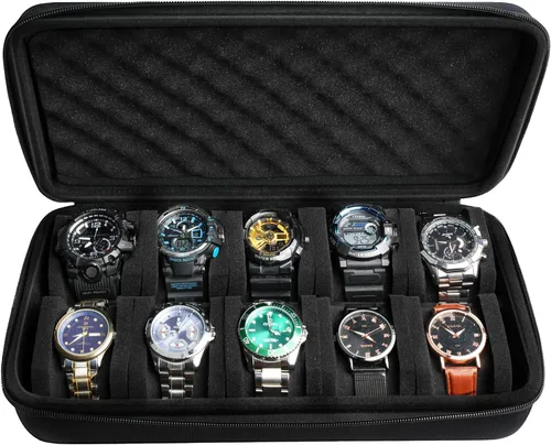 Miniatura 2 de Caja de almacenamiento de 10 ranuras para relojes, bolsa de viaje para relojes dura con almohada suave, organizador de exhibición de relojes, apto