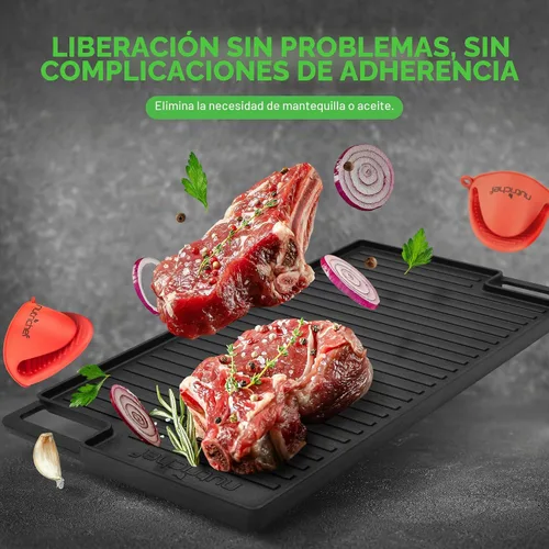 Miniatura 5 de NutriChef Plancha reversible de hierro fundido de 18 x 10 pulgadas, parte superior plana pre-sazonada y lado de la parrilla acanalada, parrilla