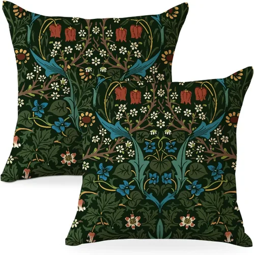 Juego de 2 fundas de almohada florales vintage, fundas de almohada de 18 x 18 pulgadas, diseño botánico retro para dormitorio, hogar, sala de estar,