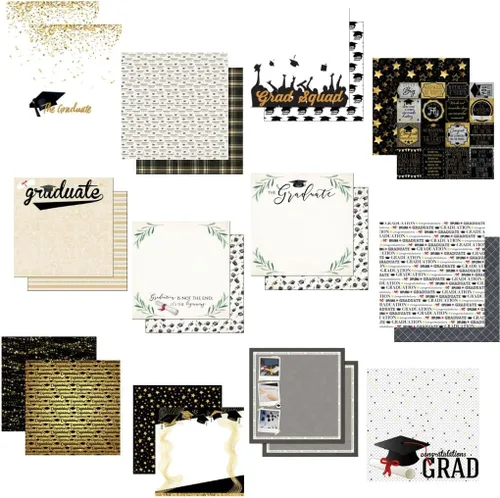 Paquete personalizado – 9 papeles para álbumes de recortes de 12 x 12 pulgadas con temática escolar de graduación – Varias marcas