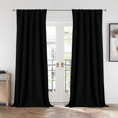CUCRAF Juego de 2 paneles de cortinas 100% opacas de lino de 84 pulgadas de largo, con pestaña trasera y bolsillo para barra para sala de estar,