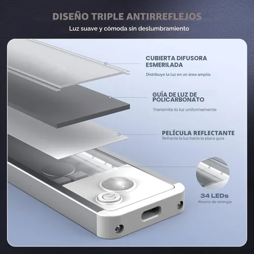 Miniatura 5 de Paquete de 5 luces para debajo del gabinete, LED, inalámbricas, 2200 mAh, recargables, con sensor de movimiento magnético, para clóset