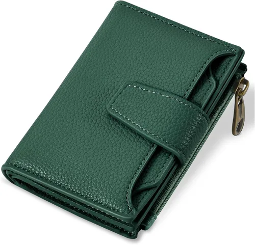 Miniatura 24 de Airkit Cartera para mujer, pequeña cartera de cuero para mujer, plegable, compacta, con bloqueo RFID, tarjetero de crédito, mini bolso de viaje