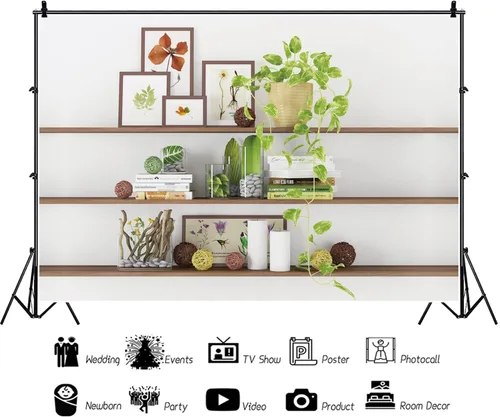 Miniatura 3 de Telón de fondo moderno de 5 x 3 pies para decoración de sala de estar, estantería de plantas verdes, telón de fondo de oficina