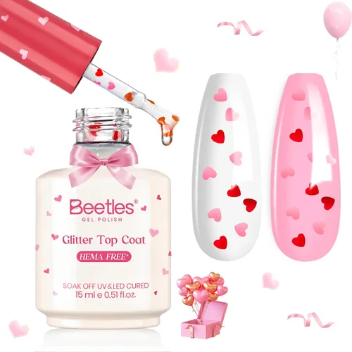 Beetles Spring Limited - Capa superior de gel de corazón de 0.5 onzas líquidas, sin hema, brillo sin brillo, no se limpia, capa superior de larga
