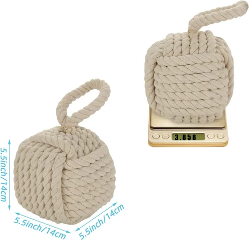 Miniatura 2 de Acrux7 Paquete de 2 topes de puerta cuadrados de 5.5 x 5.5 pulgadas, topes de puerta decorativos náuticos hechos a mano con asa, tope de puerta