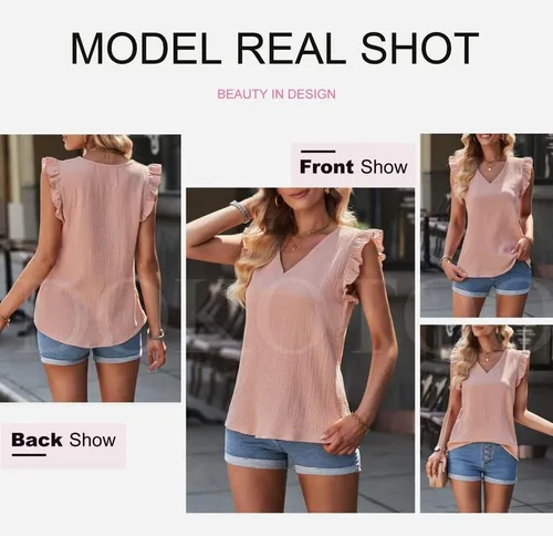 Miniatura 5 de Dokotoo Camisetas sin mangas con volantes y cuello en V para mujer 2023
