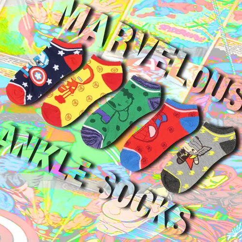 Miniatura 4 de Bioworld Marvel Avengers Chibi Superhero Characters Calcetines tobilleros invisibles 5 pares, Multi