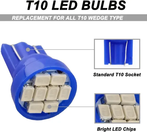 Miniatura 2 de T10 194 168 Bombillas LED para instrumentos de tablero azul con enchufe de bloqueo giratorio, extremadamente brillante, panel de instrumentos T10