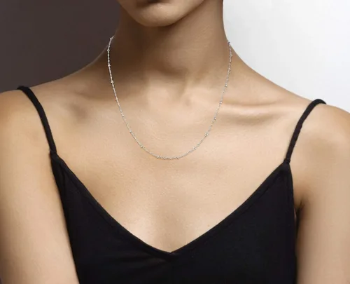 Miniatura 4 de Miabella 925 Sterling Silver Italian Singapore Bead Chain Station Necklace for Women Teen Made in Italy