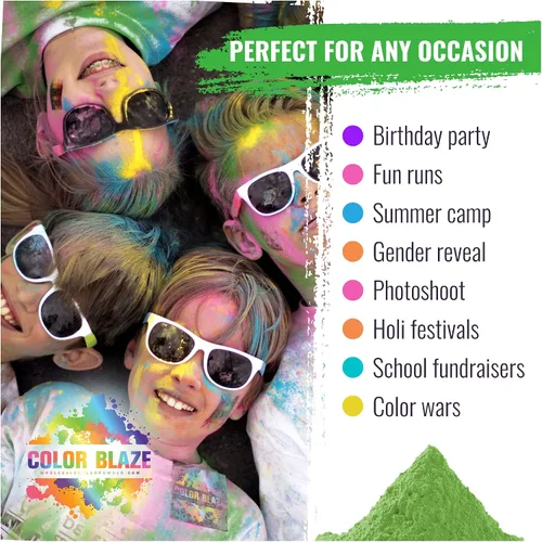 Miniatura 6 de Color Blaze Color Run Powder – 5 libras de cada color – Rosa, azul, verde, amarillo – Polvo de color no tóxico, lavable – Paquete de 4 bolsas – 20