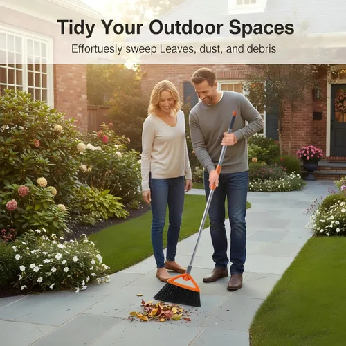 Miniatura 7 de CLEANHOME Escobas de exterior para barrer patio, escoba resistente de grado comercial con cerdas rígidas para barrer garaje, cubierta, cocina