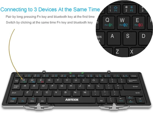 Miniatura 2 de Arteck Teclado Bluetooth plegable, mini teclado inalámbrico plegable portátil para iOS iPad de 10.2 pulgadas, Pro, Air, 9.7 pulgadas, Mini, Android