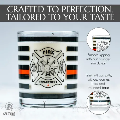 Miniatura 5 de Greenline Goods Thin Red Line - Vasos de whisky de bombero, estilo antiguo, juego de 2, 10 onzas, vasos clásicos de vidrio con gráficos de bandera