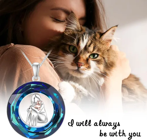 Miniatura 2 de POPKIMI Cat Lover Pendant Necklace Dog Lover Necklace 925 Sterling Silver Crystal Cat Memorial Gifts for Women Teen Girls Animal Heart Jewelry